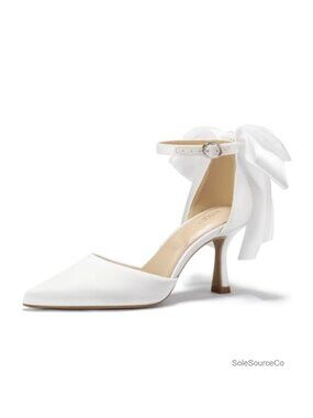 Satin Pointed Toe Stiletto Pumps with Removable Bow